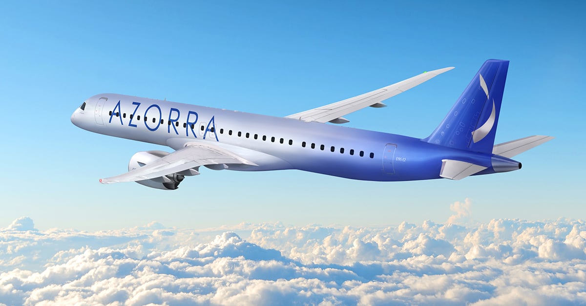 Embraer E2 jet in Azorra livery