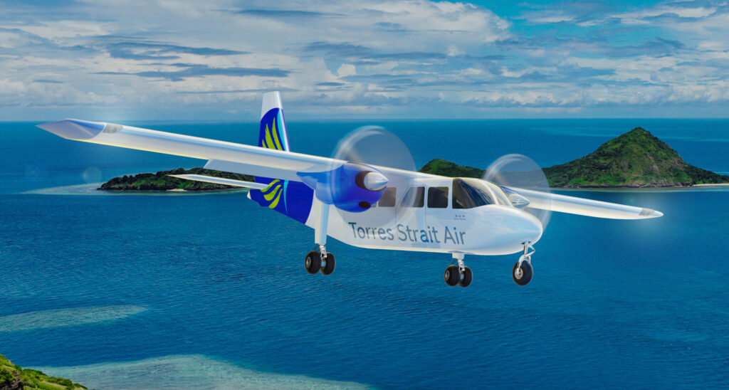 Britten-Norman BN2 Islander inflight over Torres Strait