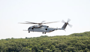 U.S. Marines conduct a CH-53K test flight at Sikorsky in Stratford, Conn.