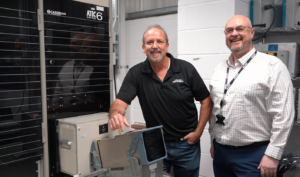 David Bentley (R) Eduardo Rodriguez (L) oversee the installation of the ATEC equipment at Muirhead Avionics © AMETEK MRO
