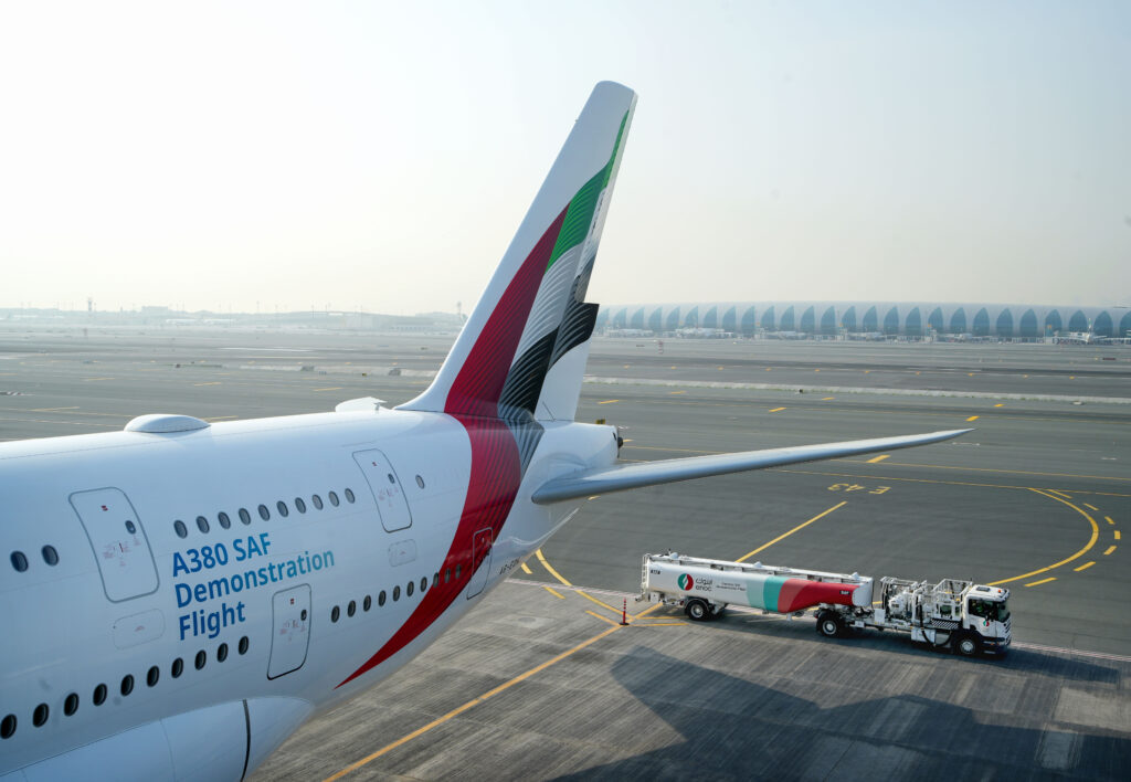 Emirates became the first airline to operate an Airbus A380 using 100% SAF in one of the four GP7200 engines