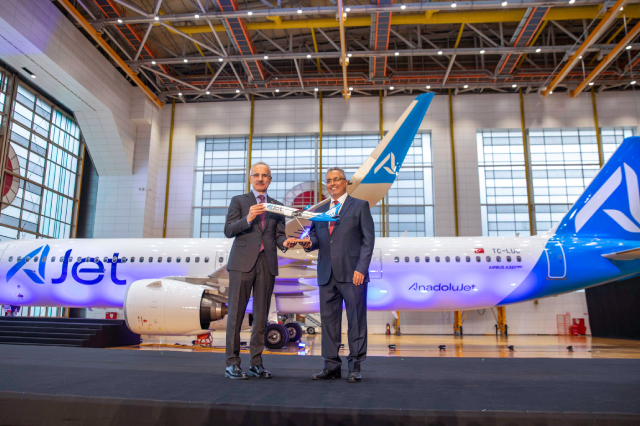 Official introduction of AJet at the Istanbul Sabiha Gökçen Airport Turkish Technic hangar, attended by Turkish Airlines executives