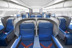 Business-class seats on Hi Fly's new Airbus A330-200 aircraft
