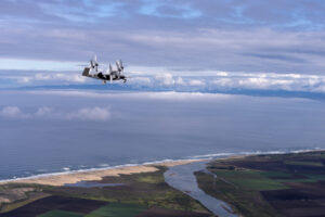 Joby’s all-electric aircraft in flight above Marina, California © Joby Aviation