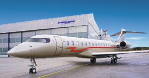 The Global 7500 business jet with the new livery © GA-ATS