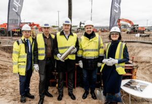 airBaltic, UPB Nams, the Ozola un Bula architect office, and RIX Riga Airport inserting a time capsule at the construction side of the new Baltic Cargo Hub © airBaltic