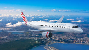 Image of E190-E2 jet in Virgin Australia livery © Embraer