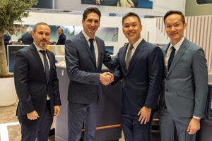 Representatives from Satair and STELIA Aerospace at Aircraft Interiors Expo 2025 Imagine Créations
