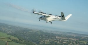 The VX4 prototype soars across the UK countryside from Cotswold Airport, following approval from the UK CAA to fly in open airspace