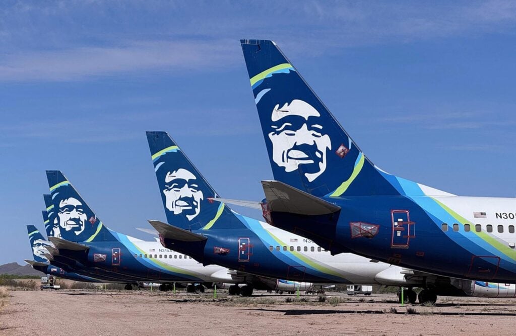 A group of Aventure's newly acquired Boeing 737NGs awaiting tear-down in Arizona