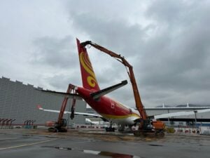 Disassembly of one of the six A330-200 aircraft at Hong Kong International Airport