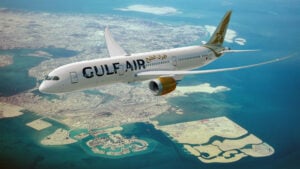 Image of Gulf Air Boeing 787-9 flying over Bahrain