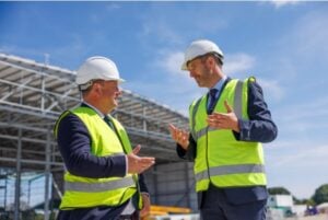 Peter Fortune, Member of Parliament for Bromley and Biggin Hill, and Sander Podgoric, General Manager of Bombardier’s London Biggin Hill Service Centre, tour the facility during a visit highlighting the progress of the new paint facility