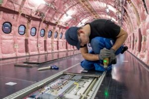 Station 41, A320 family final assembly line installation floor panels