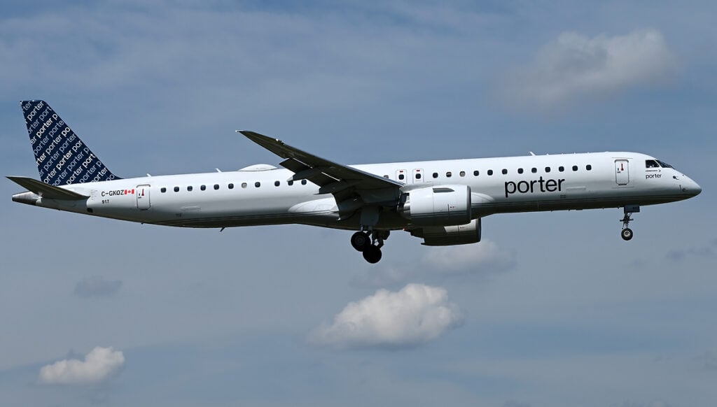 The latest deals involved the sale-and- leaseback of two new Embraer E195-E2 jets, delivered and leased to Canada’s Porter Airlines © AirTeamImages