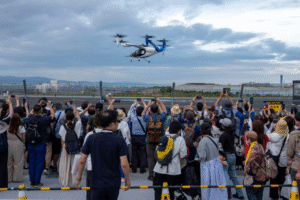 Joby aircraft in ANA livery flying at EXPO 2025 Osaka, Kansai, Japan © Joby Aviation