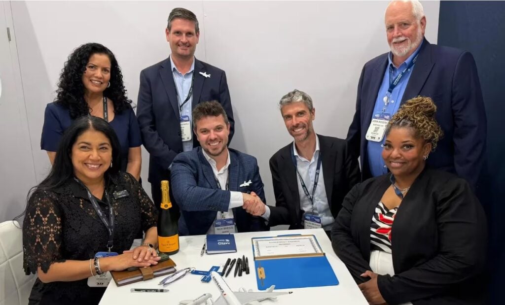 Representatives from Barfield and AerFin at the contract signing