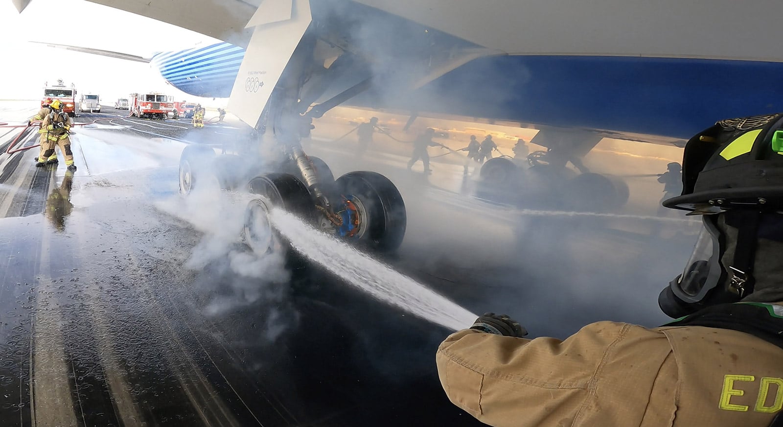 Crews responded to cool the brakes and wheels after a five-minute waiting period passed