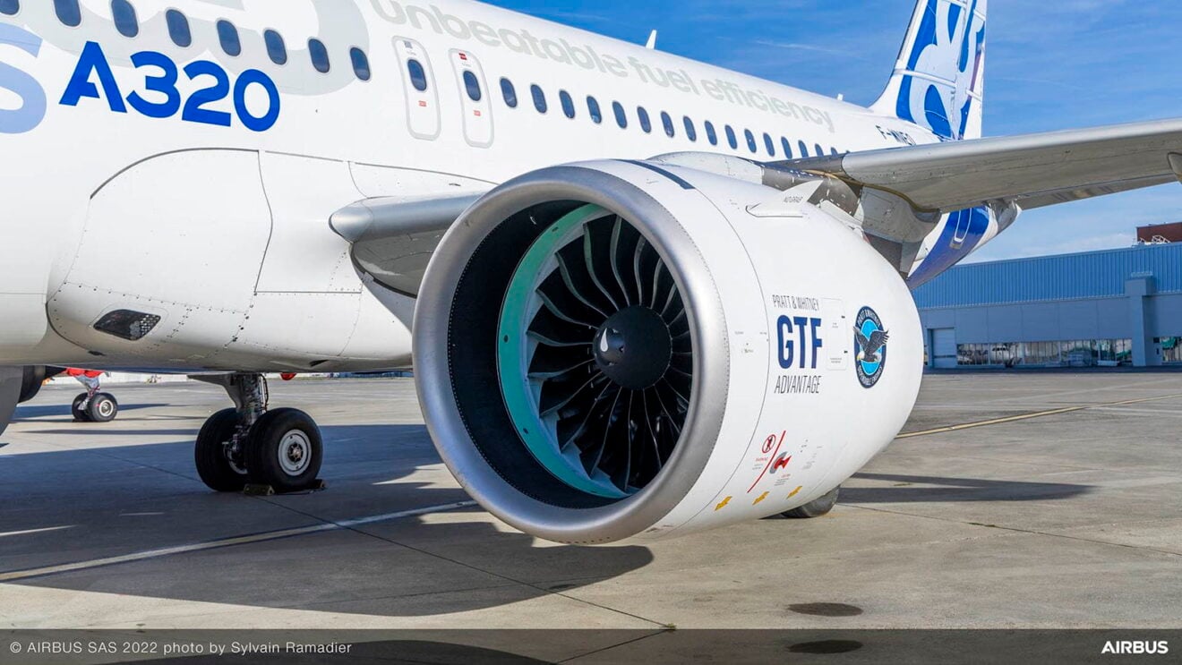 The Pratt & Whitney GTF Advantage™ engine powering the Airbus A320neo aircraft. © Airbus