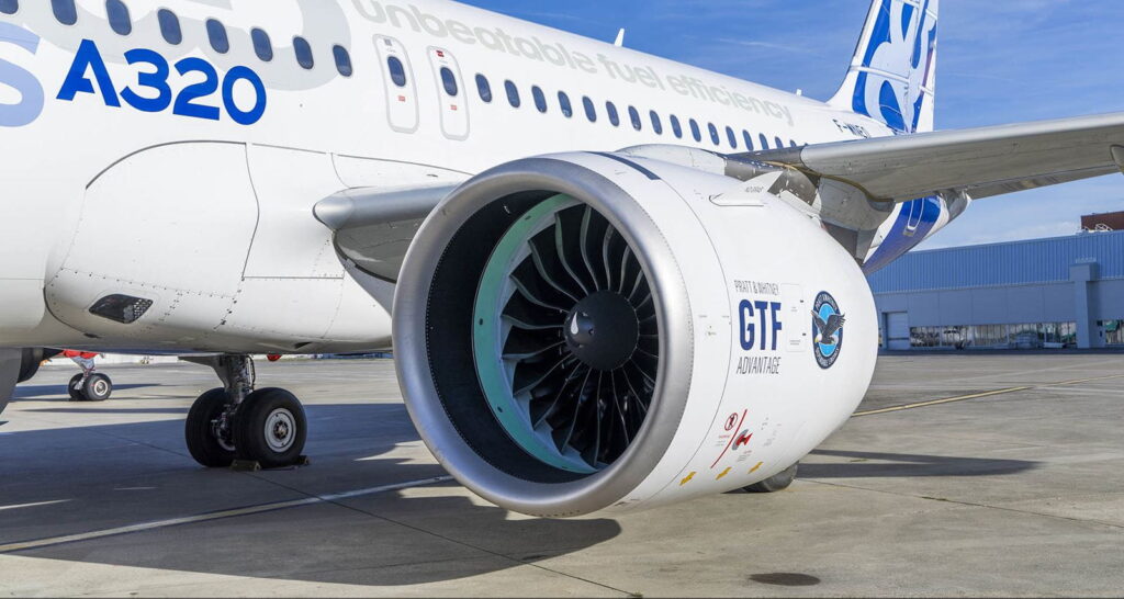 The Pratt & Whitney GTF Advantage™ engine powering the Airbus A320neo aircraft. © Airbus