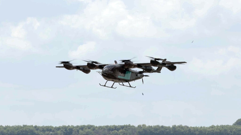 Eve prototype conducting hover and low-speed phase of flight testing