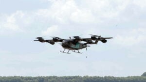 Eve prototype conducting hover and low-speed phase of flight testing