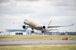The first Airbus A350-1000ULR of 'Project Sunrise' takes to the skies
