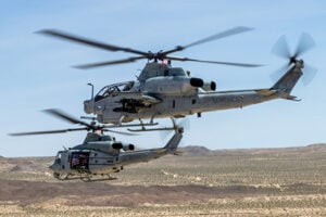 A U.S. Marine Corps AH-1Z Viper and a UH-1Y Venom