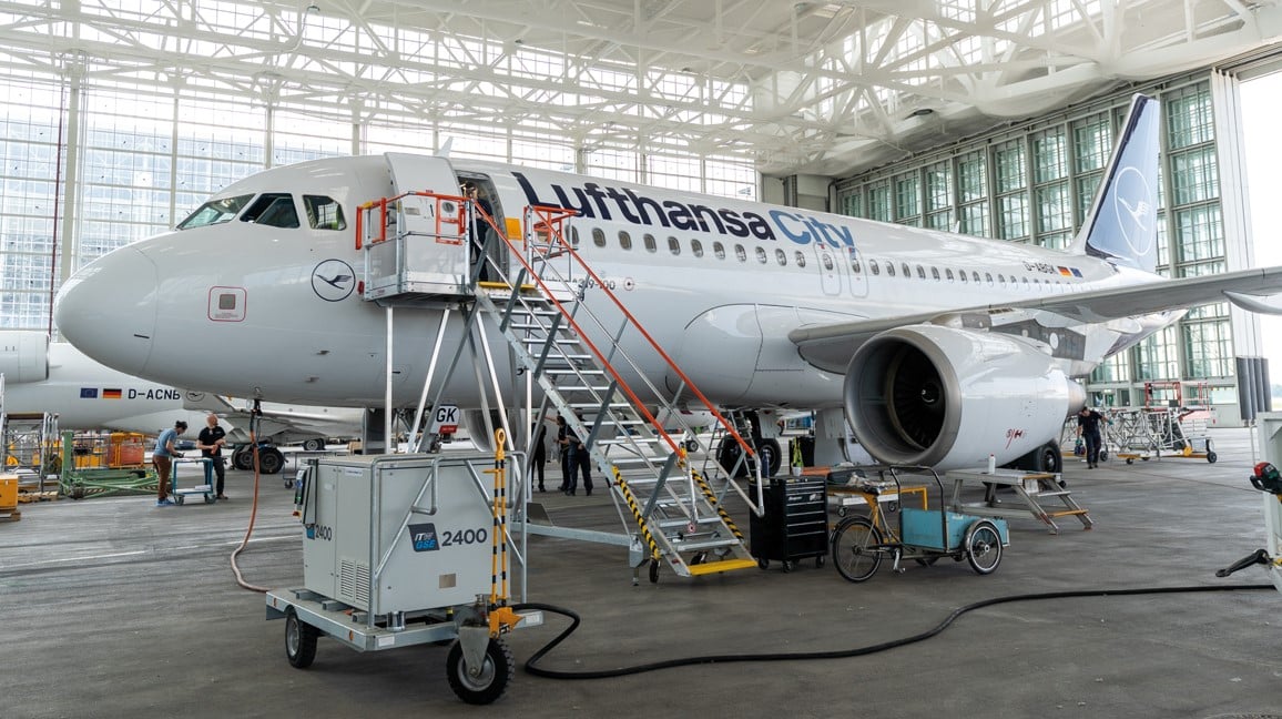 AeroSHARK drag-reducing technology is being tested on a Lufthansa City Airlines Airbus A319