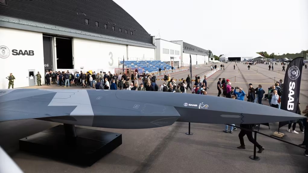 Model of a future un-crewed combat air system, called A3-001