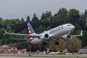 An American Airlines 737 MAX on take-off