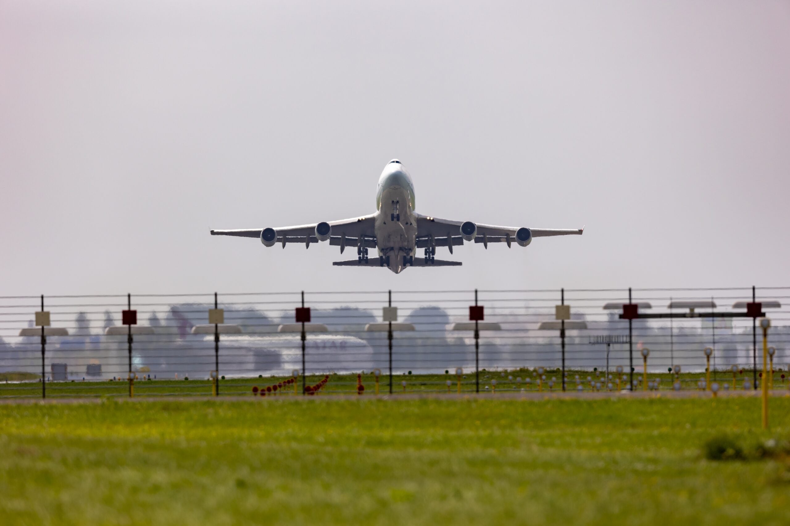 A Boeing 747 cargo plane taking off from Schiphol Airport